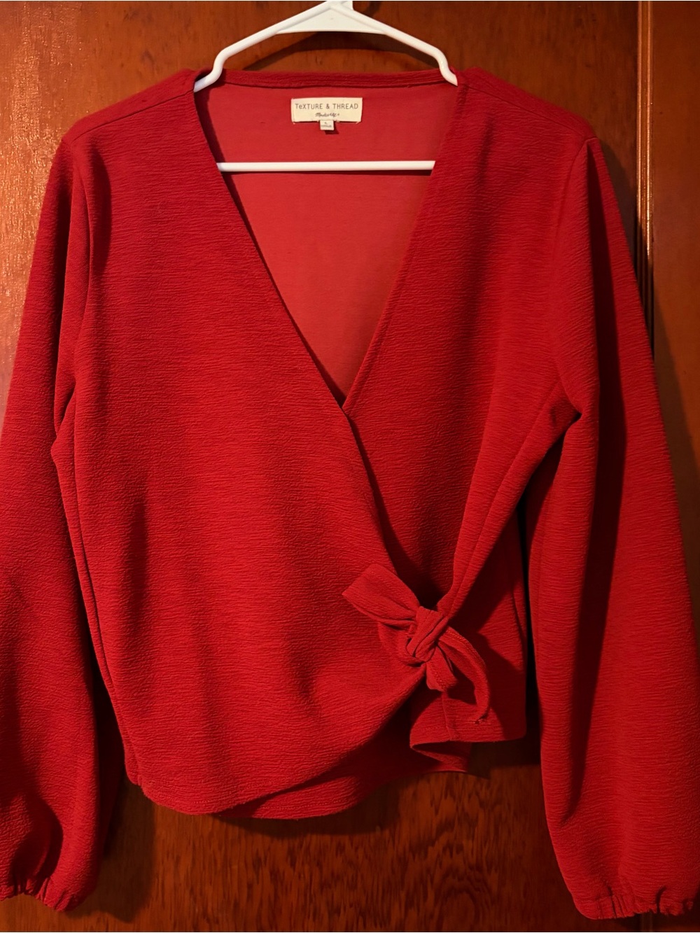 Madewell Red Wrap Tie Blouse, Large